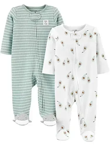 Simple Joys by Carter's unisex-baby 2-way Zip Thermal Footed Sleep and Play, Pack of 2 