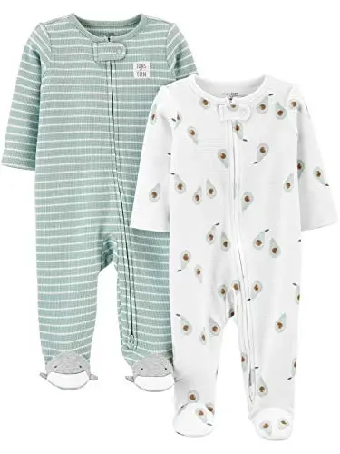Simple Joys by Carter's unisex-baby 2-way Zip Thermal Footed Sleep and Play, Pack of 2 - 1