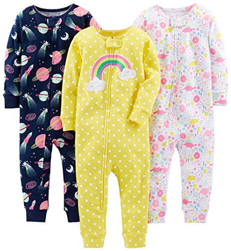 Carter's Simple Joys Kız Çocukları 3'lü Paket Rahat Uyku Ayakları Olmayan Pamuklu Pijama - 4