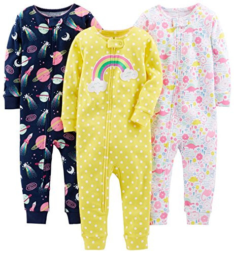 Carter's Simple Joys Kız Çocukları 3'lü Paket Rahat Uyku Ayakları Olmayan Pamuklu Pijama - 1