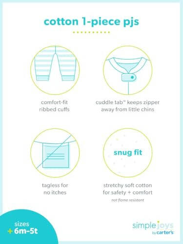 Carter's Simple Joys Kız Çocukları 3'lü Paket Rahat Uyku Ayakları Olmayan Pamuklu Pijama - 3