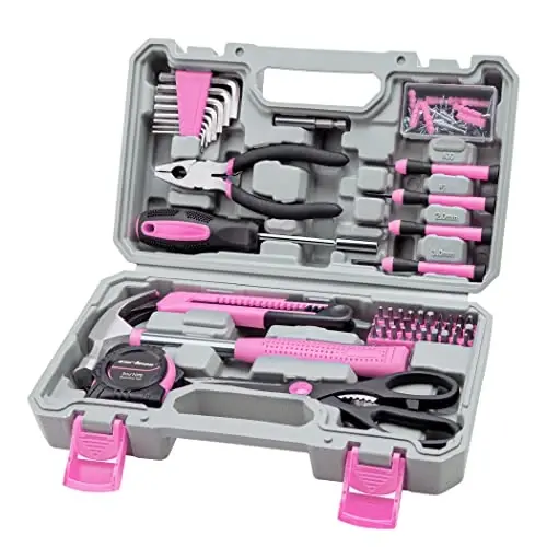 CARTMAN 126-Piece Home Tool Set Kit, Basic Household Hand Tools with Storage Case, Pink - CARTMAN