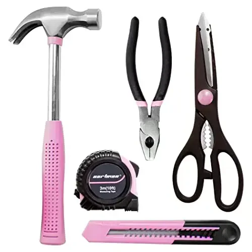CARTMAN 126-Piece Home Tool Set Kit, Basic Household Hand Tools with Storage Case, Pink - 7