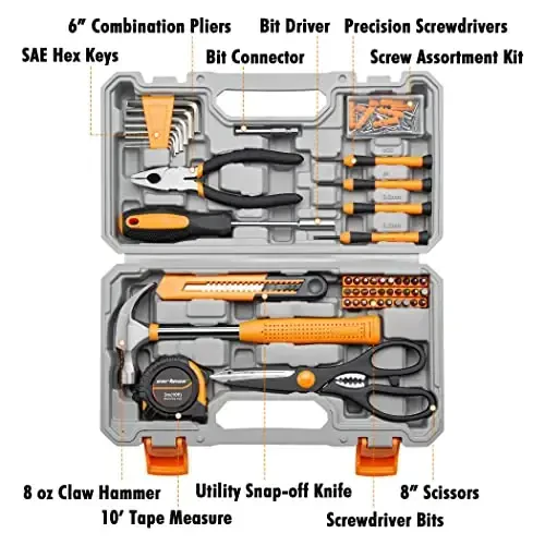 CARTMAN 126-Piece Home Tool Set Kit, Basic Household Hand Tools with Storage Case, Orange - CARTMAN (1)