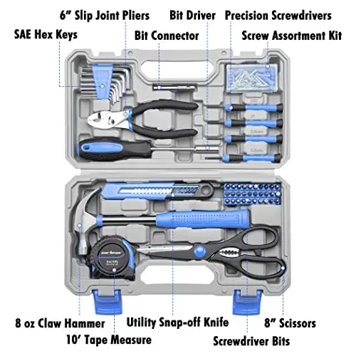 CARTMAN 126-Piece Home Tool Set Kit, Basic Household Hand Tools with Storage Case, Blue - CARTMAN (1)