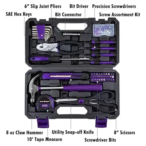 CARTMAN 126-Piece Home Tool Set Kit, Basic Household Hand Tools with Storage Case, Purple - CARTMAN (1)