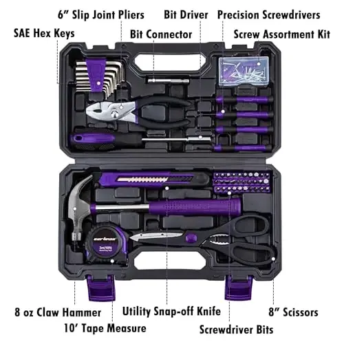 CARTMAN 126-Piece Home Tool Set Kit, Basic Household Hand Tools with Storage Case, Purple - CARTMAN (1)