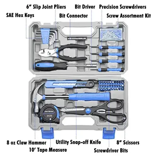 CARTMAN 126-Piece Home Tool Set Kit, Basic Household Hand Tools with Storage Case, Blue - 2