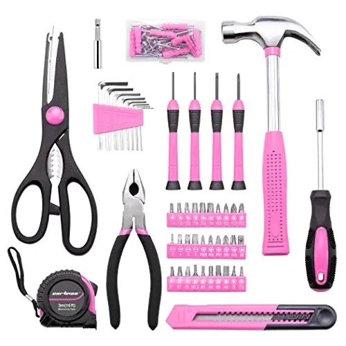 CARTMAN 126-Piece Home Tool Set Kit, Basic Household Hand Tools with Storage Case, Pink - 3