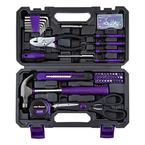 CARTMAN 126-Piece Home Tool Set Kit, Basic Household Hand Tools with Storage Case, Purple - 1