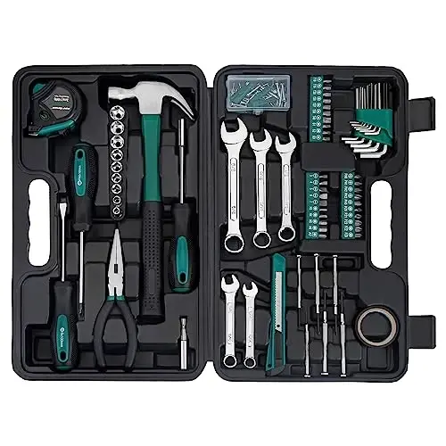CARTMAN 148 Piece Automotive and Household Tool Set Perfect for Car Enthusiasts and DIY Home Repairs Green - 1