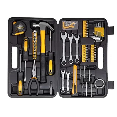 CARTMAN 148 Piece Tool Set General Hand Tool Kit with Plastic Toolbox Storage Case, Automotive Set Yellow - CARTMAN