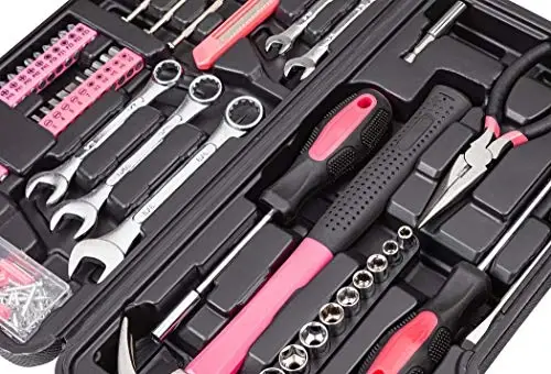 Cartman 148Piece Tool Set General Household Hand Tool Kit with Plastic Toolbox Storage Case Pink - 3