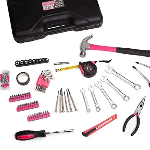 Cartman 148Piece Tool Set General Household Hand Tool Kit with Plastic Toolbox Storage Case Pink - 4