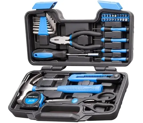 CARTMAN 39-Piece Home Tool Set Kit, Essential Household Hand Tools with Plastic Storage Case, Blue - CARTMAN