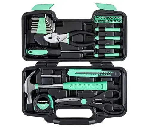 CARTMAN 39-Piece Home Tool Set Kit, Essential Household Hand Tools with Plastic Storage Case, Green - CARTMAN