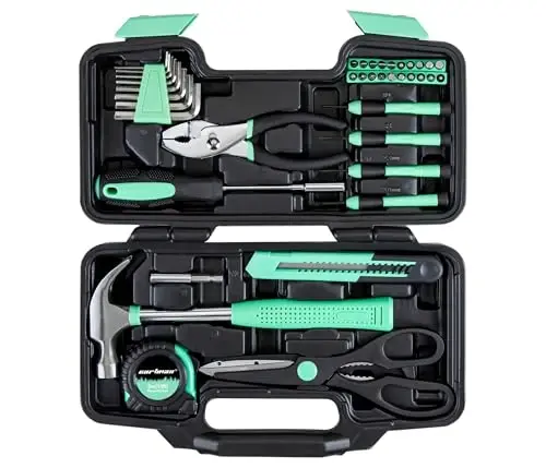CARTMAN 39-Piece Home Tool Set Kit, Essential Household Hand Tools with Plastic Storage Case, Green - 1