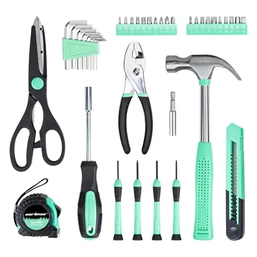 CARTMAN 39-Piece Home Tool Set Kit, Essential Household Hand Tools with Plastic Storage Case, Green - CARTMAN (1)