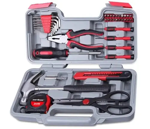 CARTMAN 39-Piece Home Tool Set Kit, Essential Household Hand Tools with Plastic Storage Case, Red 