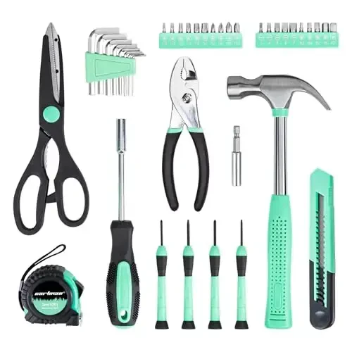 CARTMAN 39-Piece Home Tool Set Kit, Essential Household Hand Tools with Plastic Storage Case, Green - CARTMAN (1)