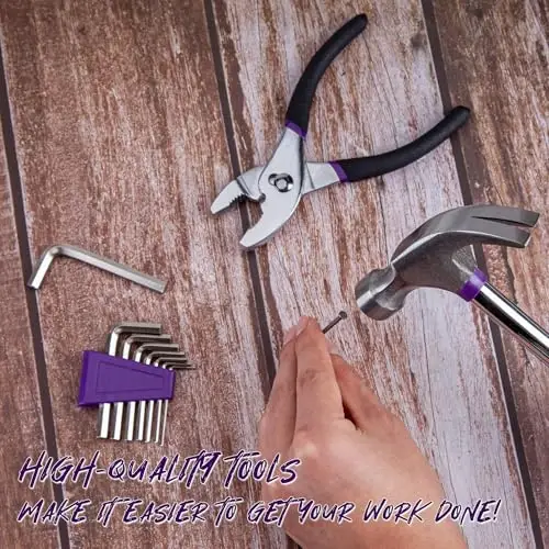 CARTMAN 39-Piece Home Tool Set Kit, Essential Household Hand Tools with Plastic Storage Case, Purple - 4