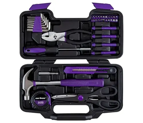 CARTMAN 39-Piece Home Tool Set Kit, Essential Household Hand Tools with Plastic Storage Case, Purple 