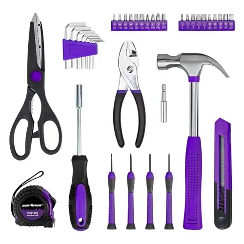 CARTMAN 39-Piece Home Tool Set Kit, Essential Household Hand Tools with Plastic Storage Case, Purple - CARTMAN (1)