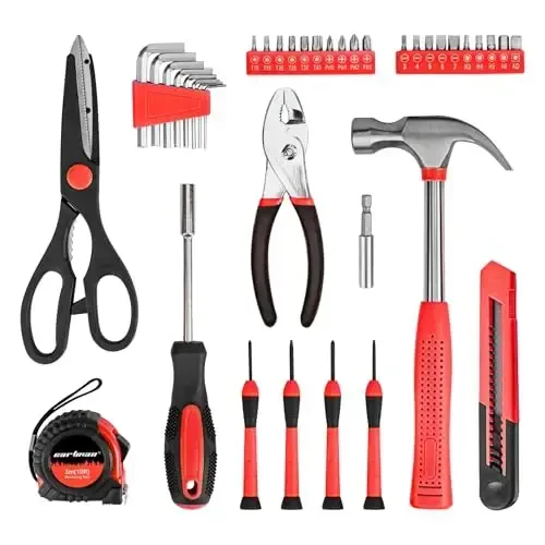 CARTMAN 39-Piece Home Tool Set Kit, Essential Household Hand Tools with Plastic Storage Case, Red - CARTMAN (1)