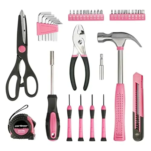 Cartman 39Piece Tool Set General Household Hand Tool Kit with Plastic Toolbox Storage Case Pink - CARTMAN (1)