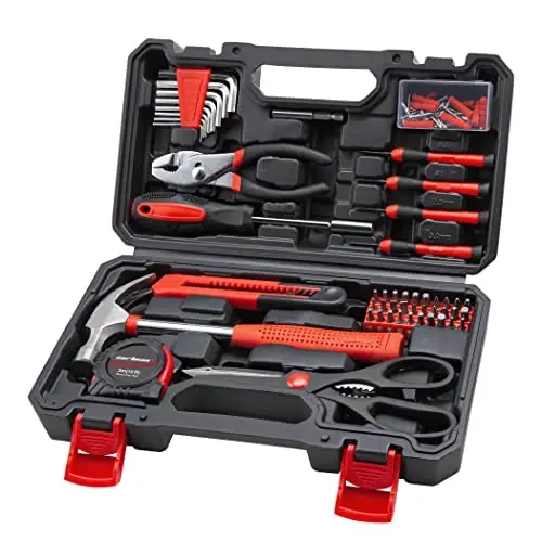 CARTMAN Home Tool Set Kit, Basic Household Hand Tools with Storage Case Dark Red - 1