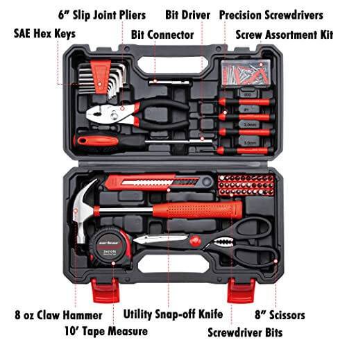 CARTMAN Tool Set General Household Hand Tool Kit with Plastic Toolbox Storage Case Red & Black - 2