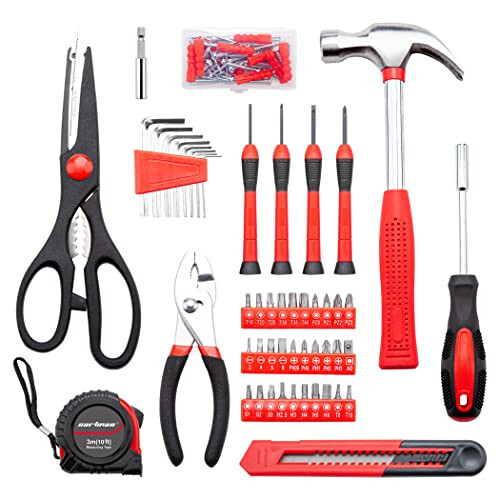 CARTMAN Tool Set General Household Hand Tool Kit with Plastic Toolbox Storage Case Red & Black - 3