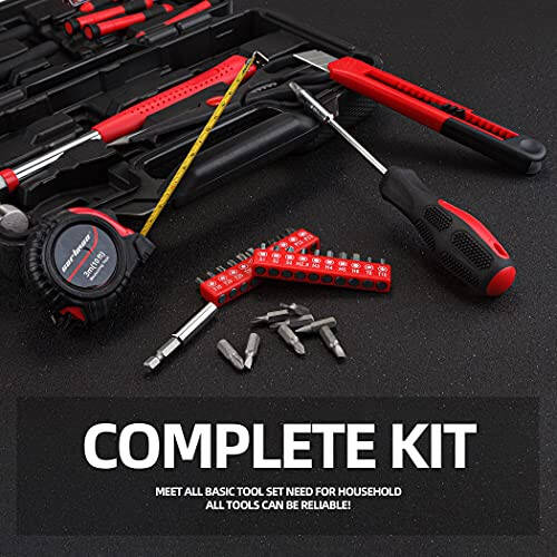 CARTMAN Tool Set General Household Hand Tool Kit with Plastic Toolbox Storage Case Red & Black - 4