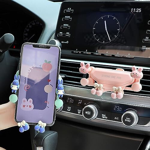 Cartoon Car Vent Phone Mount, Cute Bear Candy Clip Air Vent Phone Holder Car Fit for All Cell Phone, Pretty Car Accessories for Women Mom Wife Friends Pink Blue (Style 3) - 5