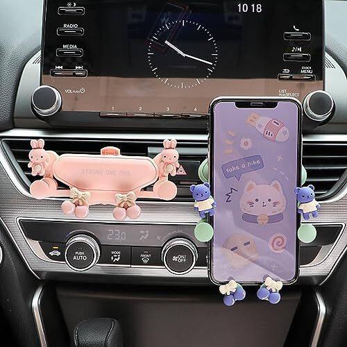 Cartoon Car Vent Phone Mount, Cute Bear Candy Clip Air Vent Phone Holder Car Fit for All Cell Phone, Pretty Car Accessories for Women Mom Wife Friends Pink Blue (Style 3) - 6