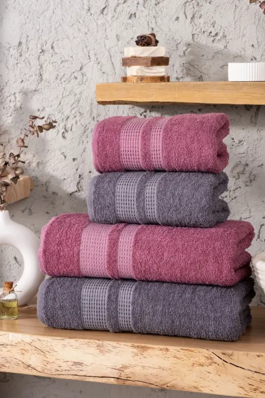 Carven Yusyumuşak 4'lü Banyo Havlu Seti Hamam Takımı Çeyiz Seti - 2