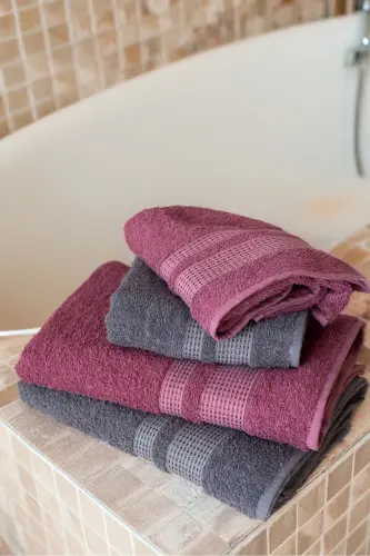 Carven Yusyumuşak 4'lü Banyo Havlu Seti Hamam Takımı Çeyiz Seti - Çok Renkli - 3