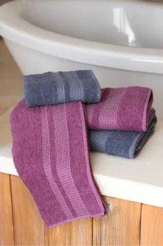 Carven Yusyumuşak 4'lü Banyo Havlu Seti Hamam Takımı Çeyiz Seti - Çok Renkli - 6