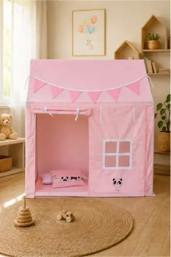 CasaMio Işıklı Oyun Evi Çocuk Oyun Çadırı Minder ve Yastıklı Pembe - Pembe - 1