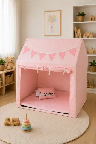 CasaMio Işıklı Oyun Evi Çocuk Oyun Çadırı Minder ve Yastıklı Pembe - Pembe - 3