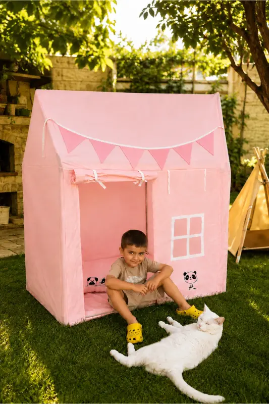 CasaMio Işıklı Oyun Evi Çocuk Oyun Çadırı Minder ve Yastıklı Pembe - Pembe - 6