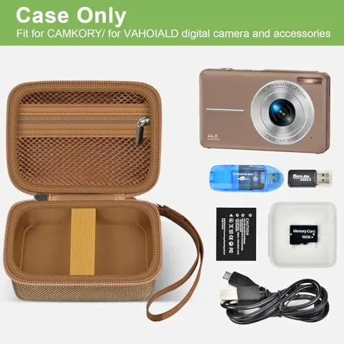 Case Compatible with VAHOIALD FHD 1080P Digital Camera/for CAMKORY Digital Point and Shoot/for Kodak PIXPRO FZ45-BK 16MP Vlogging/for IWEUKJLO/for Nsoela, Holder for SD Card More (Dark Brown) - 2