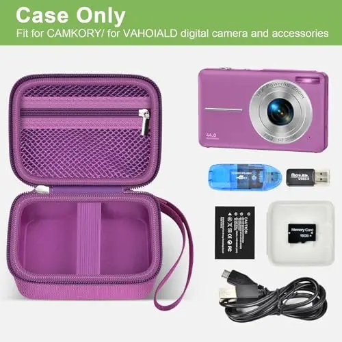 Case Compatible with VAHOIALD FHD 1080P Digital Camera/for CAMKORY Digital Point and Shoot/for Kodak PIXPRO FZ45-BK 16MP Vlogging/for IWEUKJLO/for Nsoela, Holder for SD Card More (Dark Purple) - 2