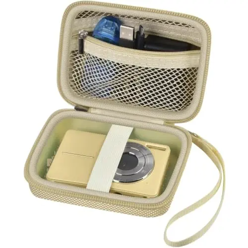 Case Compatible with VAHOIALD FHD 1080P Digital Camera/for CAMKORY Digital Point and Shoot/for Kodak PIXPRO FZ45-BK 16MP Vlogging/for IWEUKJLO/for Nsoela, Holder for SD Card More (Light Brown) - 1