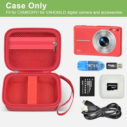 Case Compatible with VAHOIALD FHD 1080P Digital Camera/for CAMKORY Digital Point and Shoot/for Kodak PIXPRO FZ45-BK 16MP Vlogging/for IWEUKJLO/for Nsoela, Holder for SD Card More (Red) - MODAZONE (1)