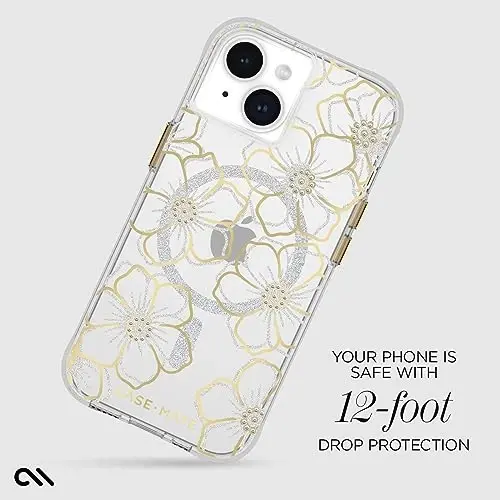Case-Mate iPhone 15 Case - Floral Gems [12ft Drop Protection] [Compatible with MagSafe] Magnetic Cover with Sparkly Rhinestones for iPhone 15 6.1