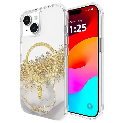 Case-Mate iPhone 15 Case - Karat Marble [12ft Drop Protection] [Compatible with MagSafe] Magnetic Cover with Cute Bling Sparkle for iPhone 15 6.1