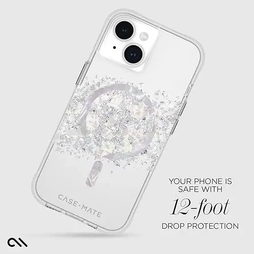 Case-Mate iPhone 15 Case - Touch of Pearl [12ft Drop Protection] [Compatible with MagSafe] Magnetic Cover with Cute Bling Sparkle for iPhone 15 6.1