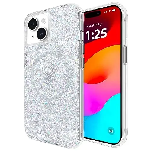 Case-Mate iPhone 15 чехоли - Twinkle Disco [12 футли тушишдан ҳимоя] [MagSafe билан мос келади] 6,1 дюймли iPhone 15 учун чиройли блесткили магнитли қоплама, чизиқларга чидамли, зарба ютувчи материал, нозик. - CASE-MATE