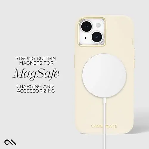 Case-Mate iPhone 15 G'ilofi - Silikon Bej [3.6m gacha tushishdan himoya] [MagSafe bilan mos] Yumshoq silikon materialli magnit qopqoq iPhone 15 6.1